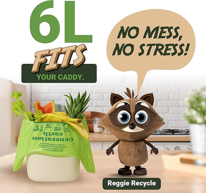 120 Bags 1.6 Gallon (6L) | Tie Handle Compostable Food Waste Bags | BPI Certified Kitchen Countertop Compost Bin Liners | Extra Strong Biodegradable Caddy Bags | Generation earth