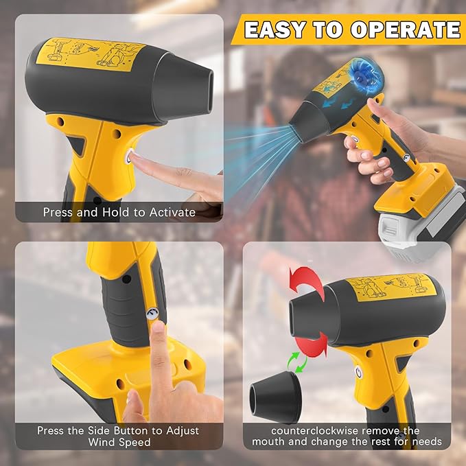 Mini Jet Blower Portable Violent Turbo Fan for Dewalt 20V Battery, 4-Speed Wireless High Speed Fan, for Computer Key Board Cleaning,Hair Drying,Camping,Outdoors,Car (No Battery)