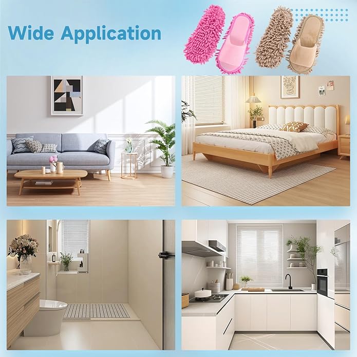 4 Pairs Washable Chenille Mop Slippers - Men & Women Floor Cleaning Slippers, High-Efficiency Dust Removal, 4 Colors Funny Mop Shoes for Living Room, Bedroom, Bathroom, Kitchen