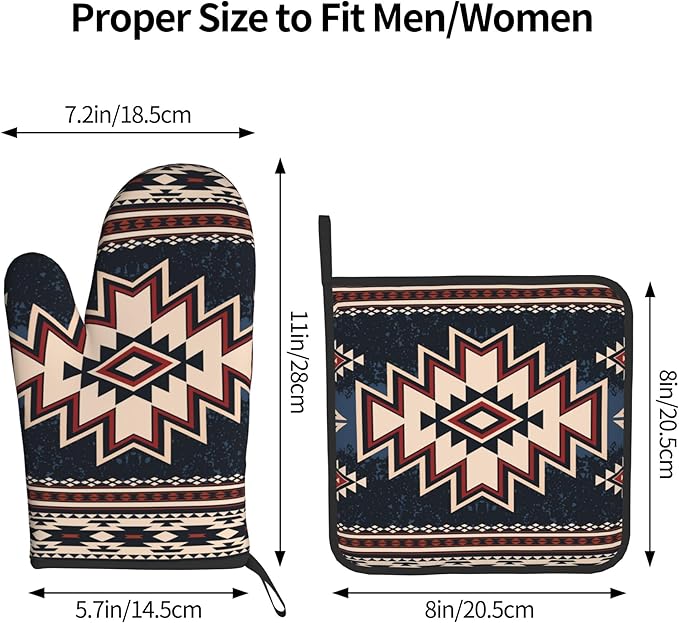 Oven Mitt and Pot Holders Sets - Boho Kitchen Mitts Decorative Tribal Oven Gloves Bohemian Hot Pads Set of 2 for Cooking BBQ Baking Grilling