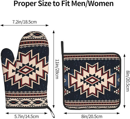 Oven Mitt and Pot Holders Sets - Boho Kitchen Mitts Decorative Tribal Oven Gloves Bohemian Hot Pads Set of 2 for Cooking BBQ Baking Grilling