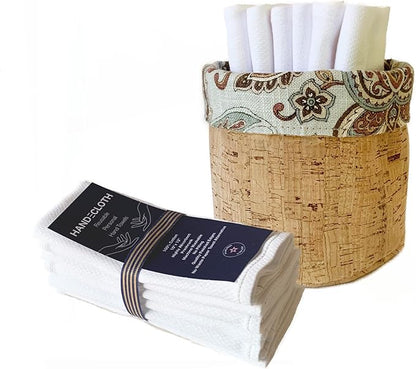 Reusable Paper Towel Set/Towels and Cork Fabric Basket/American Made/Machine Washable/Absorbent/Durable/Quality Edges/No Pilling (Paisley & Cork Leather Basket, 12 Cloths)