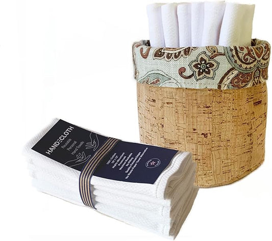 Reusable Paper Towel Set/Towels and Cork Fabric Basket/American Made/Machine Washable/Absorbent/Durable/Quality Edges/No Pilling (Paisley & Cork Leather Basket, 12 Cloths)