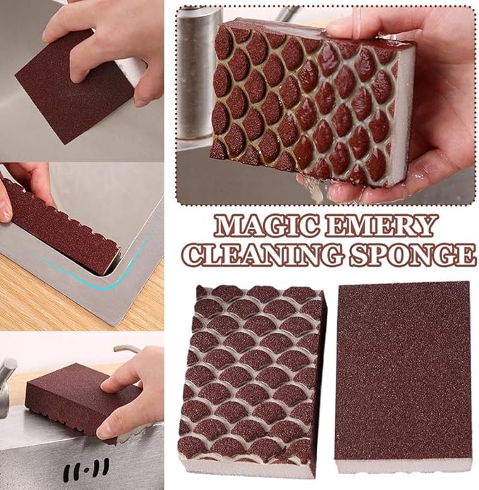 Magic Emery Cleaning Sponge Double Sided Scrubber for Kitchen Heavy Stain Removal Rust and Scale Eraser for Pots Sinks Ovens Cookware Kitchen Cleaning