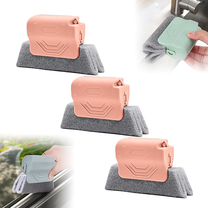 Magic Window Track Cleaner, 2026 Upgraded Window Groove Cleaning Brush Tools Set, Hand-held Window Track Cleaner Brushes Tools Set for Window lides Gaps Tile Lines Shutter Car Vents (Pink 3pcs)
