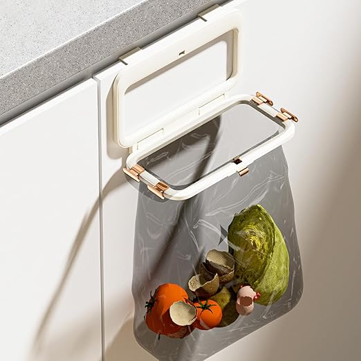 Foldable Trash Bag Holder, Over Cabinets Door Garbage Bag Holder Rack, Space Saving Folding Kitchen Trash Can, Hanging Waste Garbage Can Rack, Collapsible Trash Can Rack, Dishcloth Towel Hanger