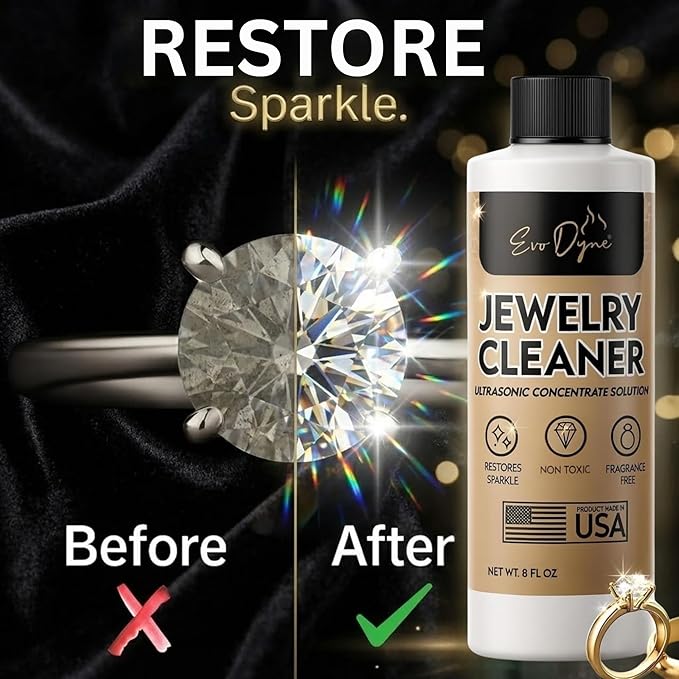 Evo Dyne 3-Pack Ultrasonic Jewelry Cleaner (8oz Per Bottle) – Solution for Diamond, Gold, Silver, Gemstones – Extra Concentrated Formula Jewelry Cleaner for Sonic and Ultrasonic Machines