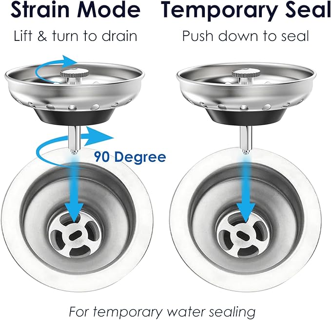 Kingrol 4 Pack Kitchen Sink Strainer Baskets with Removable Rubber Stoppers, Stainless Steel Replacement for Select 3.5" Basket Strainer Drains, Easy Clean, Rust Resistant