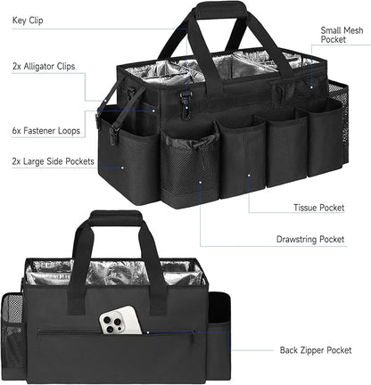 Cleaning Caddy Bag, Extra Large Cleaning Supplies Organizer for Housekeepers, Housekeeping Caddy with Handle and Detachable Padded Cushion, Black