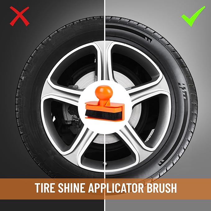 BABYSHEEP Tire Shine Applicator Brush - Extra Large Automotive Tire Dressing Applicator Brush with Storage Stand for Tire Detailing & Car Wash Kit, Black, 3.6 Inch Length (Orange)
