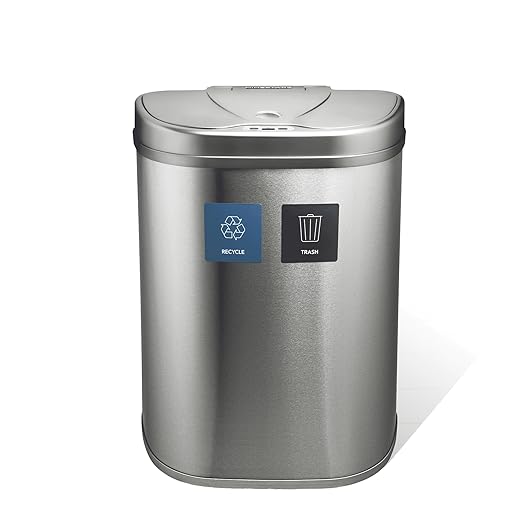 Ninestars 18.5 Gallons Automatic Touchless Kitchen Trash Can with Lid, Motion Sensor Trash Can for Kitchen, Office 70 Liter Stainless Steel Garbage Bin (2 x 9.2 Gallon Double Compartment)