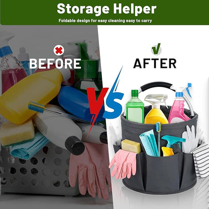 17L Foldable Cleaning Caddy with Handle - Portable Oxford Fabric Storage Bucket, Organiser for Cleaning Supplies, Toiletries, Home, Garden, Picnic & Beach (Dark Gray)