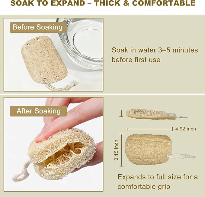 Natural Loofah Sponge with Handle, 5-Piece Replaceable Eco Sponges for Cleaning, Non-Scratch Scrubber for Dishwashing Cookware Pans, Kitchen Eco-Friendly Tools (5)