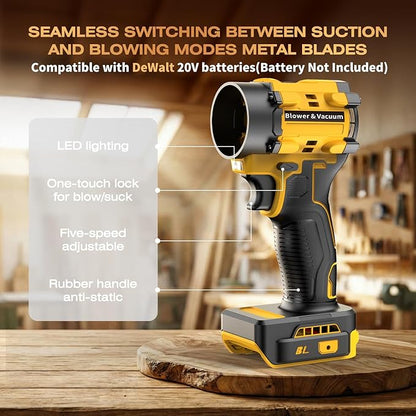 Leaf Blower Cordless for Dewalt 20V Battery, 1300000RPM Lightweight Mini Leaf Blower Handheld Electric Leaf Blower, 2-in-1 Portable Blower &Vacuum for Lawn Dust/Snow Blowing (Not Battery