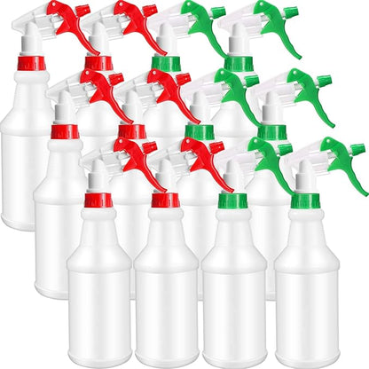 Eccliy 12 Pcs 16 Oz Plastic Spray Bottle, Adjustable Empty Reusable Sprayer for Cleaning, Planting, Water, Bathroom and Kitchen, BBQ, Commercial and Residential (Original,Red,Green)