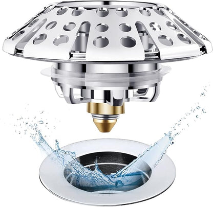 AzWzz Universal Tub Stopper Bathtub Drain Plug, Pop Up Tub Drain Hair Catcher, Drain Cover with Strainer, for 1-3/8 to 2in Bath Drain Hole