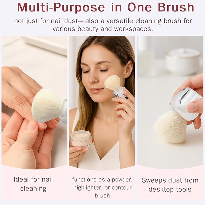 Soft Transparent Nail Dust Powder Remover Brush – Kabuki Style Cleaner for Acrylic & Gel Nail Art（2pcs)
