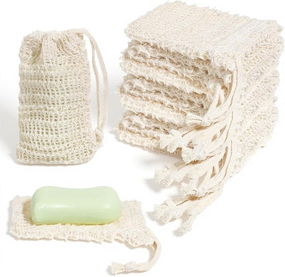 100PCS Sisal Soap Saver Bags, Natural Sisal Soap Exfoliating Bag with Drawstring, Reusable Mesh Foaming Soaps Pouch for Bath & Shower, Soaps Holder Drying Bag Savers