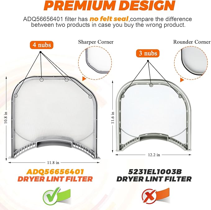 ADQ56656401 Dryer Lint Filter Stainless Steel Mesh Screen with Clothes Dryer Lint Vent Trap Cleaner Brush Fit for LG Kenmore Elite Dryer Lint Screen, Replace AP4457244 AH3531962 PS3531962 by Beaquicy