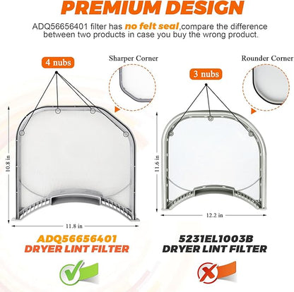 ADQ56656401 Dryer Lint Filter Stainless Steel Mesh Screen with Clothes Dryer Lint Vent Trap Cleaner Brush Fit for LG Kenmore Elite Dryer Lint Screen, Replace AP4457244 AH3531962 PS3531962 by Beaquicy