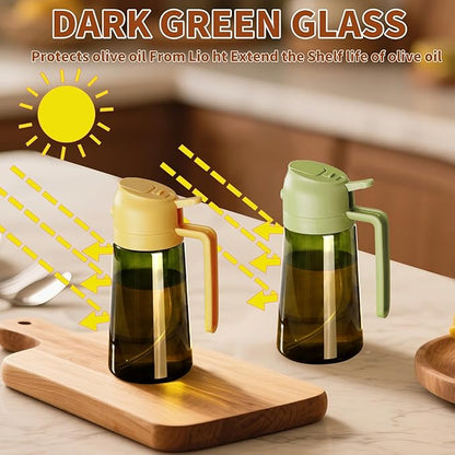 SWEET VIEW Olive Oil Dispenser and Oil Sprayer – 16oz/470ml Glass Light-Proof Oil Pourer for Kitchen, Air Fryer, Cooking, Salad, and BBQ