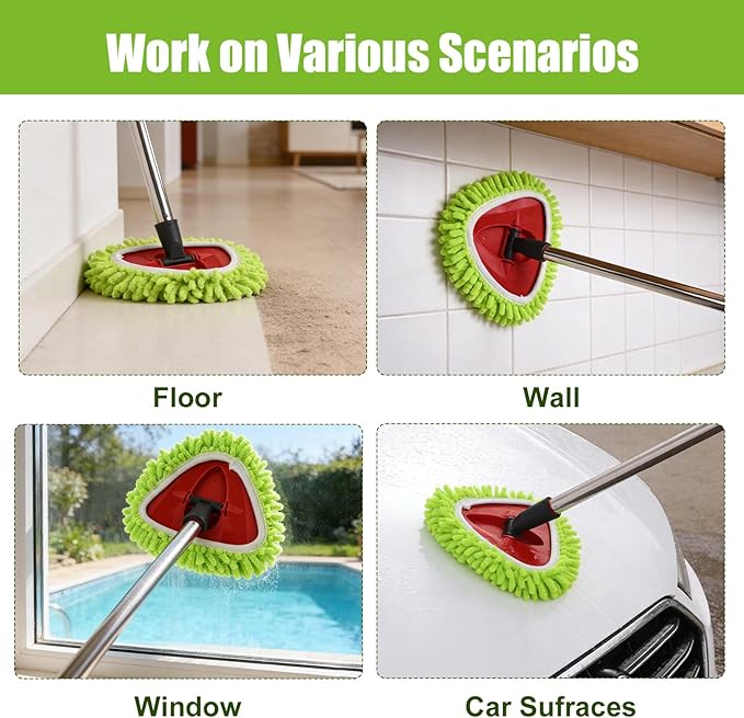 3 Pack Chenille Mop Head Replacements: Compatible with Ocedar Easywring 1 Tank System - Microfiber Spin Mop Refill Accessories - Reusable for Floor Cleaning Green
