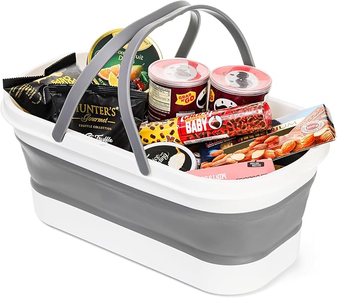 Yesland 2 Pack Collapsible Plastic Bucket with Wheels, 12L (3.17 Gallon) Foldable Rectangular Mop Bucket, Portable Water Pail with Handle for House Cleaning, Car Washing, Fishing, Camping, Gray & Blue