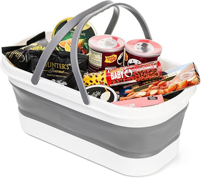 Yesland 2 Pack Collapsible Plastic Bucket with Wheels, 12L (3.17 Gallon) Foldable Rectangular Mop Bucket, Portable Water Pail with Handle for House Cleaning, Car Washing, Fishing, Camping, Gray & Blue