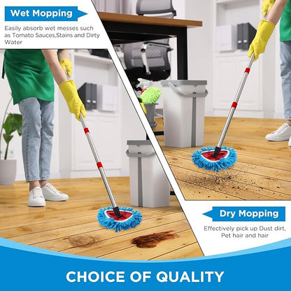 Baderke 3 Pack Chenille Mop Heads Replacements Compatible with 1 Tank System Chenille Duster Replacement Heads Microfiber Spin Mop Refill Pads Reusable Dust Refills for Floor Cleaning (Blue)