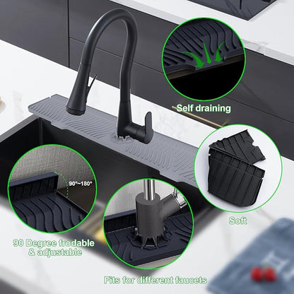 33inch Kitchen Sink Splash Guard Mat,Silicone Material Protects Faucet Handle from Dripping Water,Faucet Mat Splash Catcher,Multipurpose for Kitchen Sink, Bathroom, Sink Sponge Holder