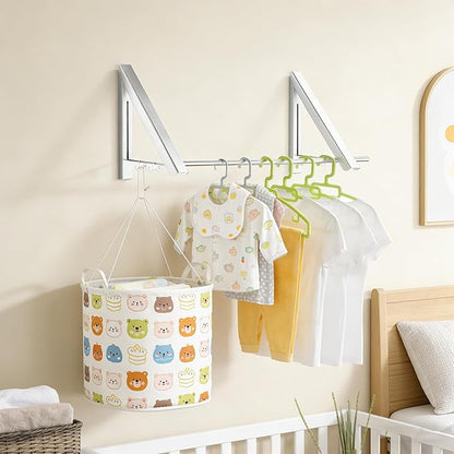 FOLAI 2-Piece Drill-Free Folding Clothes Drying Rack, 80cm Crossbar, Suitable for Bedroom, Bathroom, Indoor and Outdoor Use, Basics Folding Clothes Rack (Silver)