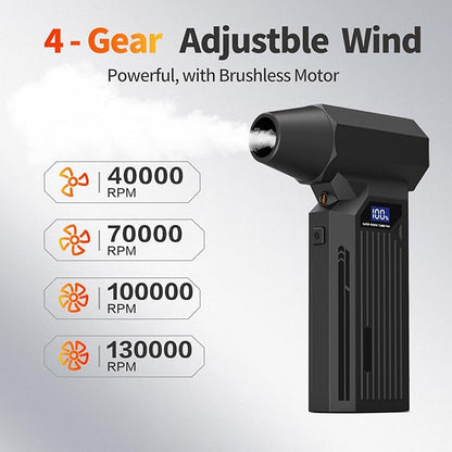 BENJEN Compressed Air Duster-130000RPM Super Power Cordless Air Duster, Rechargeable Brushless Motor Durable Blower, 4-Gear Adjustable Dust Blower for Computer, Keyboard, Outdoor, House and Car