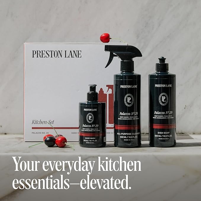 Preston Lane Luxury Kitchen Set – Hand Wash, Dish Soap & All-Purpose Cleaner | Plant-Powered Cleaning Essentials Bundle with Fine Italian Fragrance, Palazzo No. 29 Scent