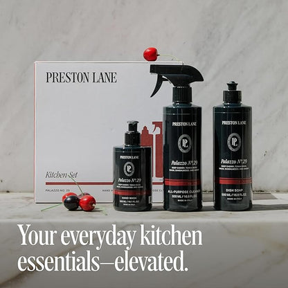 Preston Lane Luxury Kitchen Set – Hand Wash, Dish Soap & All-Purpose Cleaner | Plant-Powered Cleaning Essentials Bundle with Fine Italian Fragrance, Palazzo No. 29 Scent
