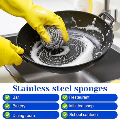 100 Pcs Stainless Steel Scouring Pads Heavy-Duty Metal Sponge Scrubbers for Kitchen & Grill Cleaning, Rust-Resistant Steel Wool for Pots, Pans, Oven 2.5"x1.5"
