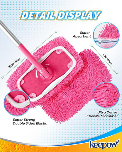 Reusable Microfiber Mop Pads Compatible with Swiffer Pink Sweeper- 2 Pack Pink Dry Sweeping Cloths & Wet Mopping Cloths - Washable Wet Pads Refill for Mopping Floors (Mop is not Included)