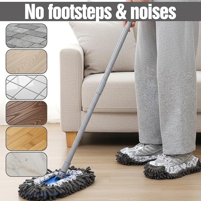 10 Pcs Mop Slippers Socks Floor Cleaning, 5 Pairs Microfiber Shoe Covers Dust Soft Washable Reusable Foot Socks for Woman Man House Kitchen (Grey)