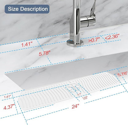 Faucet Guard - 90 Foldable Draining Mat for Kitchen Sink with 2 Drain Ports, White, 24"*5.66"