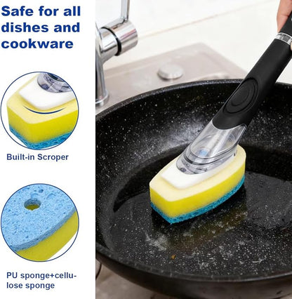 CELOX Dish Sponge with Handle for Pot Pan Sink Cleaning, Soap Dispensing Dish Sponge