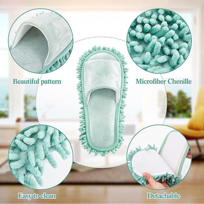 Jecery 4 Pair Washable Microfiber Mop Slippers Detachable Dusting Shoes for Floor Cleaning, Office & Home Use Suitable for Women & Men(Gray,Brown,Black,Sky Blue,L Size)