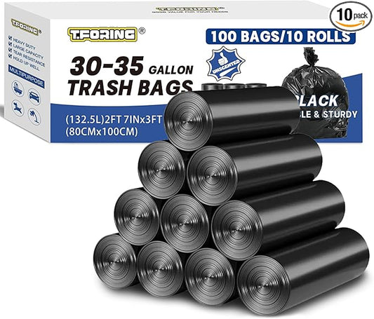30-35 Gallon Trash Bags Heavy Duty 1.5 Mil - 31" x 39" 100 Count Large Black Garbage Bags 30+ Gallon Strong Plastic Trash Can Liners for Home Kitchen Commercial Lawn and Leaf