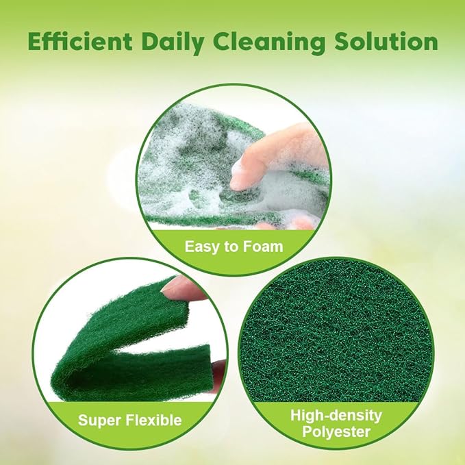 UNIMADE Heavy Duty Scouring Pad, 96Pcs Household Scour Pad for Kitchen, Garage and Outdoors, Reusable Dish Scrubber Pads for Pan and Metal Grill - Green