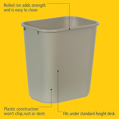 Rubbermaid Commercial Products Resin Wastebasket/Trash Can, 7-Gallon/28-Quart, Beige, Plastic, for Bedroom/Bathroom/Office, Fits Under Desk/Sink