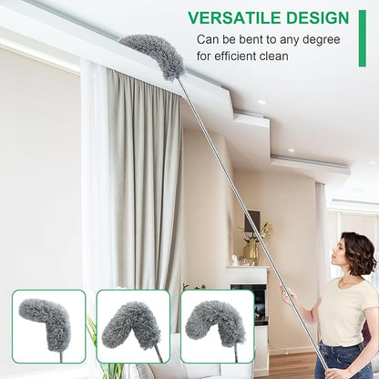 Microfiber Feather Duster with Extendable Pole, 100-inch Extra-Long Dusters Telescoping Cobweb Duster for Cleaning, Bendable and Washable Microfiber Head, Duster for High Ceiling, Fan, Furniture