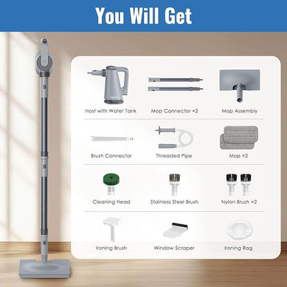 FEPPO Steam Mop & Detachable Handheld Steam Cleaner for Home and Floor Cleaning (Grey)