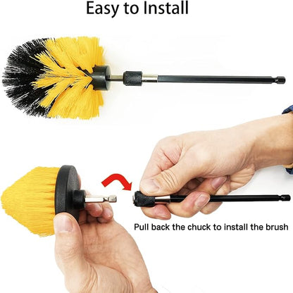 8 Pack Drill Brush Attachment Set,1/4in Power Scrubber Brush + Extend Long Attachment,Multi-Purpose Brush Drill Attachment, Power Cleaning Scrub Brush for Bathroom, Tub, Tile, Corner