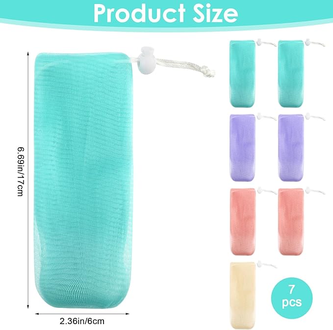 Soap Savers for Bars Soaps, 7 PCS Exfoliating Mesh Bar Soap Pouch Pocket Soap-Foaming Nets Sleeve Multicolor Bar Soaps Holder with Drawstring for Bath Shower Facial Cleaning Body Wash