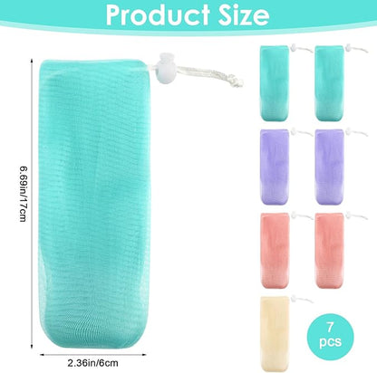 Soap Savers for Bars Soaps, 7 PCS Exfoliating Mesh Bar Soap Pouch Pocket Soap-Foaming Nets Sleeve Multicolor Bar Soaps Holder with Drawstring for Bath Shower Facial Cleaning Body Wash