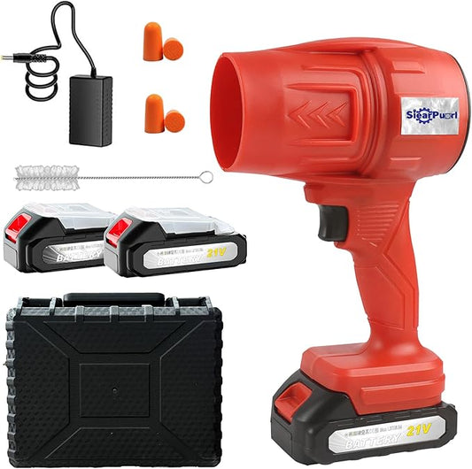 21V Handheld Leaf Blower – 98,000RPM High-Speed Motor, 1.7LB Ultra-Lightweight Hand Blower with 2 Batteries & Charger for Yard, Patio, Car Drying & Workshop（RED）