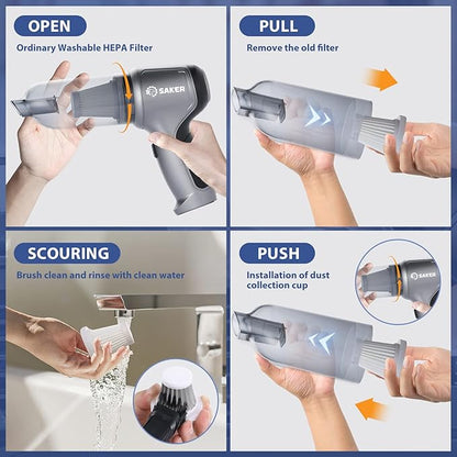 Saker Car Vacuum Cleaner Original Filter Set, 3 HEPA Filter and 1 Steel Filter, Adapted to Saker HL Series Handheld Vacuum Cleaners,Robust and Durable, Washable 4PCS